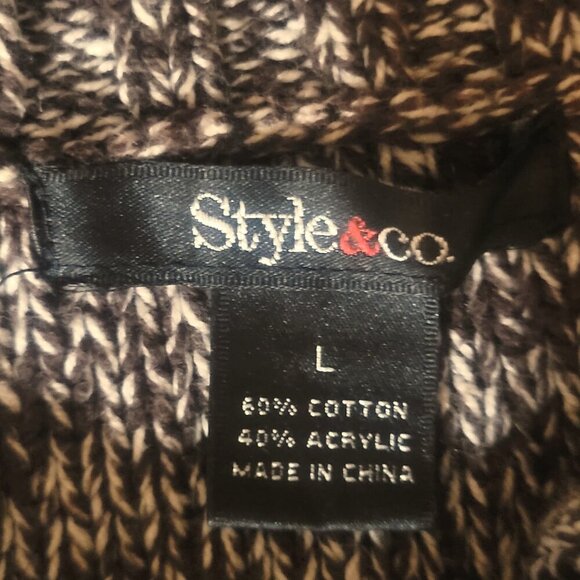 Style & Co Brown/White Tweed Wide-Collared Long Sleeve Chunky Cardigan  - Size L - Picture 4 of 12